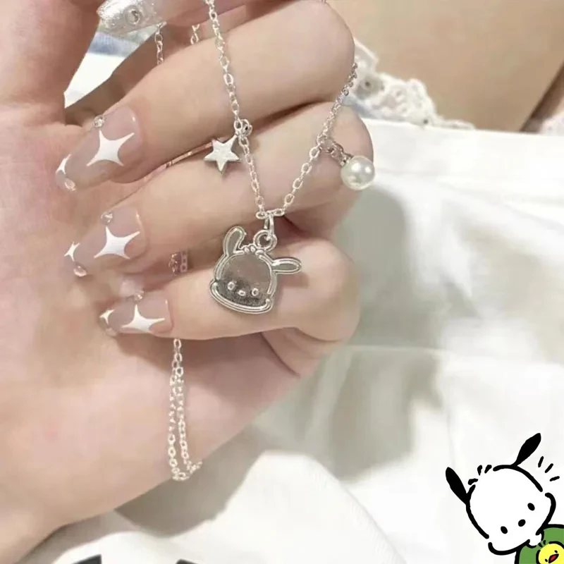 Kawaii Pochacco Sanrio Cartoon Necklace Bracelet Jewelry Student Girlfriend'S Beauty Valentine Day Gift Metal Pendant