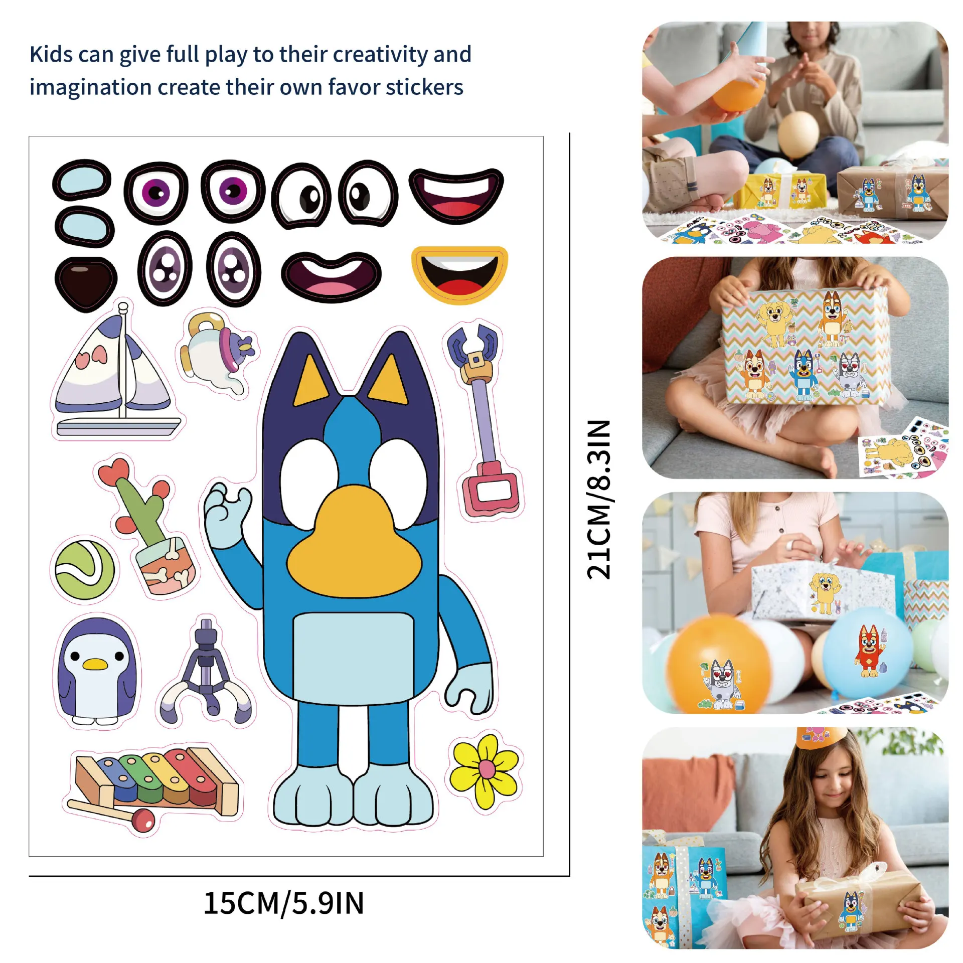 8 Sets of Bluey Cartoon Stickers Children's Cartoon Bluey Parent-Child Interactive Puzzle Puzzle Hand Account Diybluey Stickers