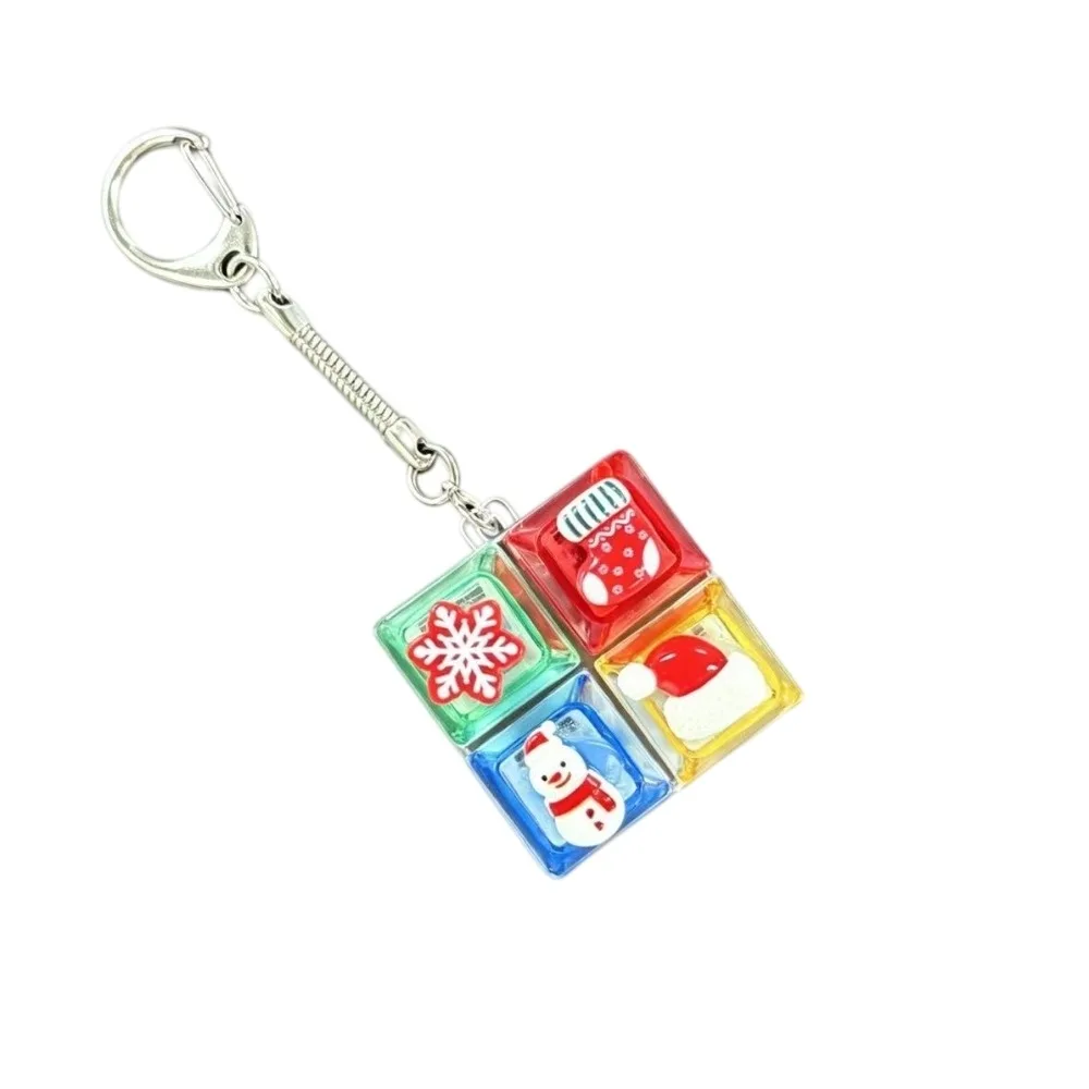 Portable Christmas Keyboard Clicker Keychain Santa Claus Elk Deer Desktop Decoration 4 Keys Fingertip Button Keyring Cute