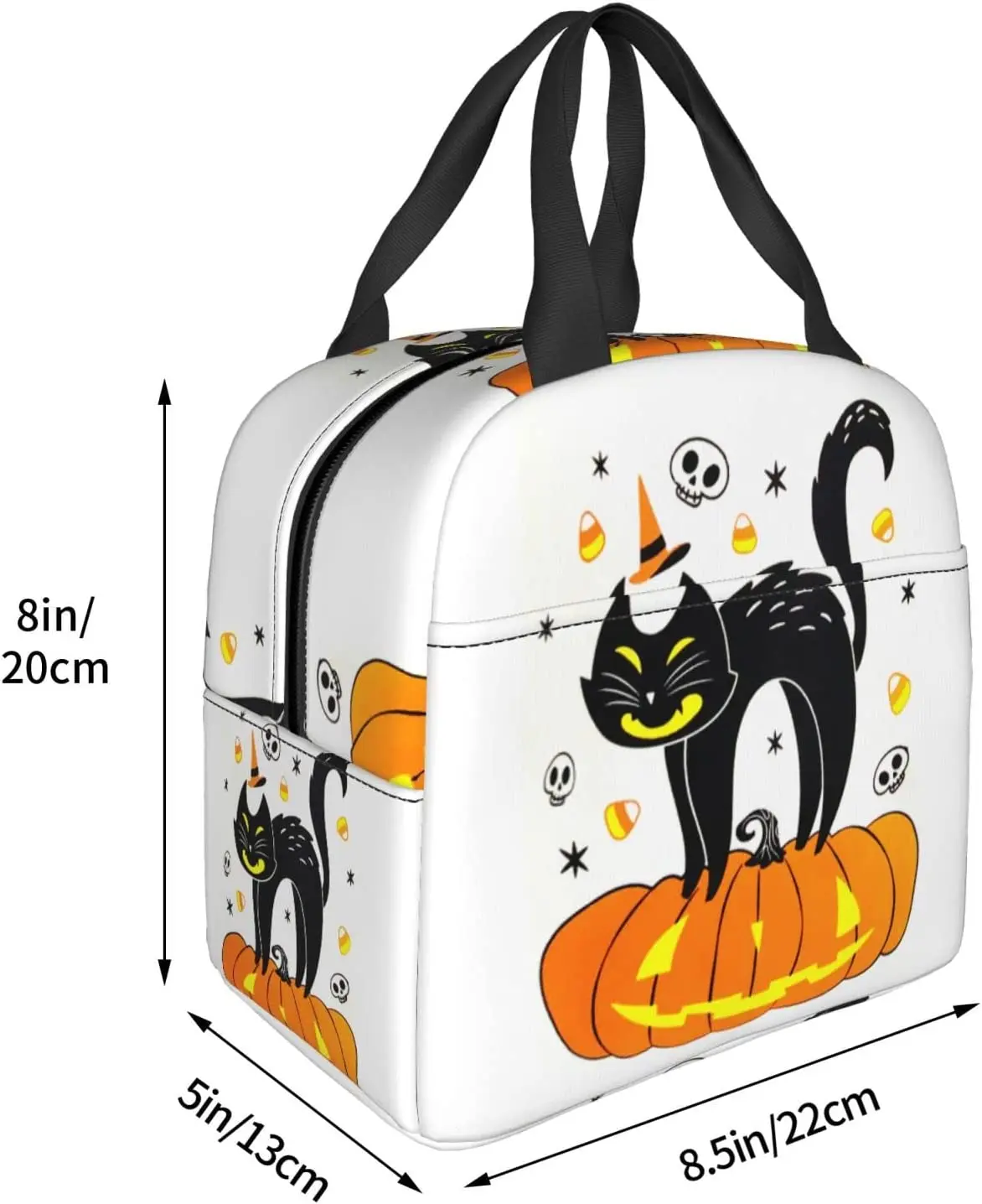 Black Cat Halloween Lunch Bag, lancheira reutilizável isolada, sacola térmica, saco térmico para mulheres, homens, trabalho de piquenique