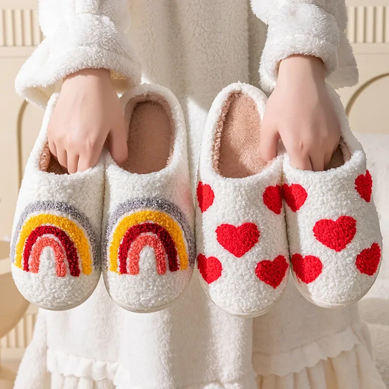 Love pattern winter plush women's warm cotton slippers cartoon dachshund dog home lightweight soft comfortable slippers