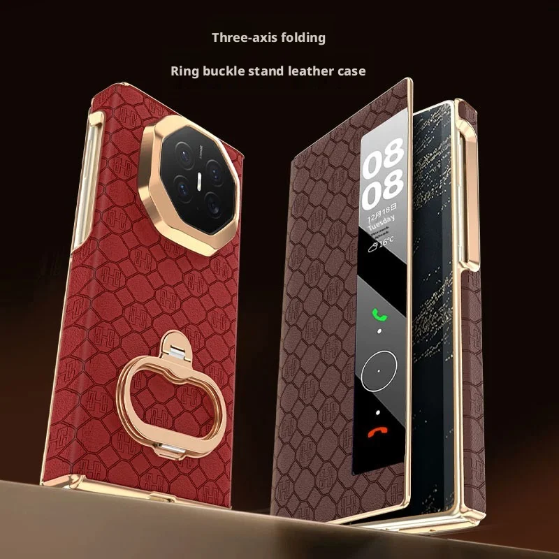 Premium Leather Case For Huawei Mate XT2 Smart Window Universal 360° Rotating Ring Stand Central-Axis Hinge Protection Cover