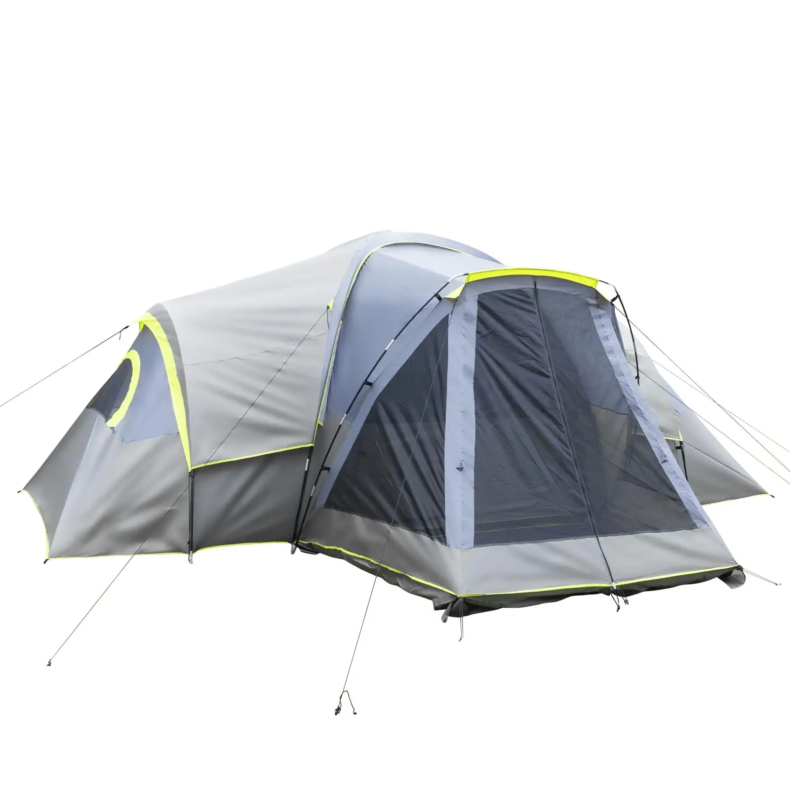 10-Person Family Camping Tent - 522260210cm, Dark Gray, 3 Rooms, Durable Polyester & Fiberglass Poles