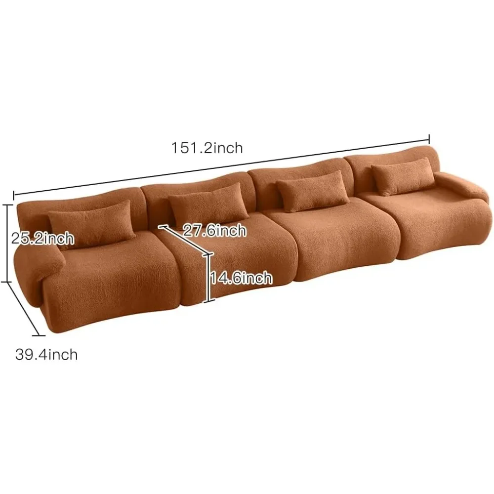 Sectional Sofa 4 Seater Sectional Couch Luxury Modern Cloud Couch with Oversized Bamboo Shaped Sofa Comfy Fluffy Boucle Sofa