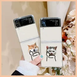Funny Cat Transaprent Couple Phone Case for Samsung Galaxy Z Flip 4 5 7 ZFlip 6 Clear Paired Covers for Samsung ZFlip 3 Fundas