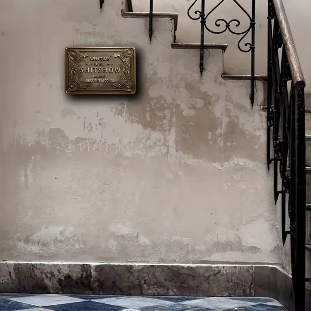 لافتة حائط من القصدير "مرحبًا بكم" من BARDECORPRO |   1 قطعة، تصميم عتيق مضحك |   ألومنيوم كثيف منقوش، مثالي للحانات والمحلات التجارية والساحات