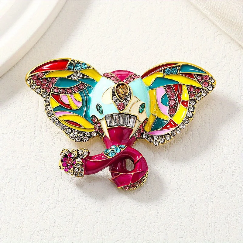 Mode Exquisite Klassische Frauen Männer Emaille Elefanten Brosche Pin Vintage Retro Tropf Öl Kristall Abzeichen