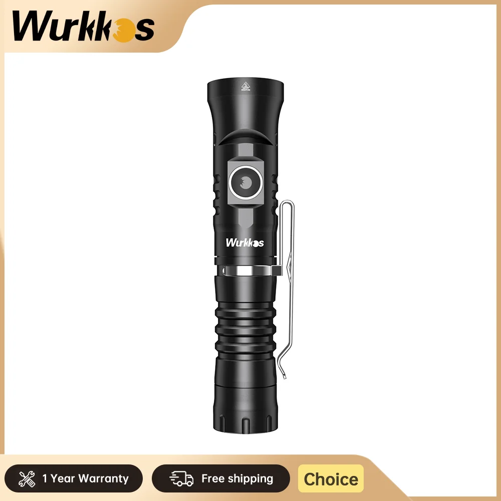 

Wurkkos-HD11 90° Folding 18650 Powerful Flashlight Red Light Max 1800LM IP68 with Magnetic Tail USB C Rechargeable EDC Torch