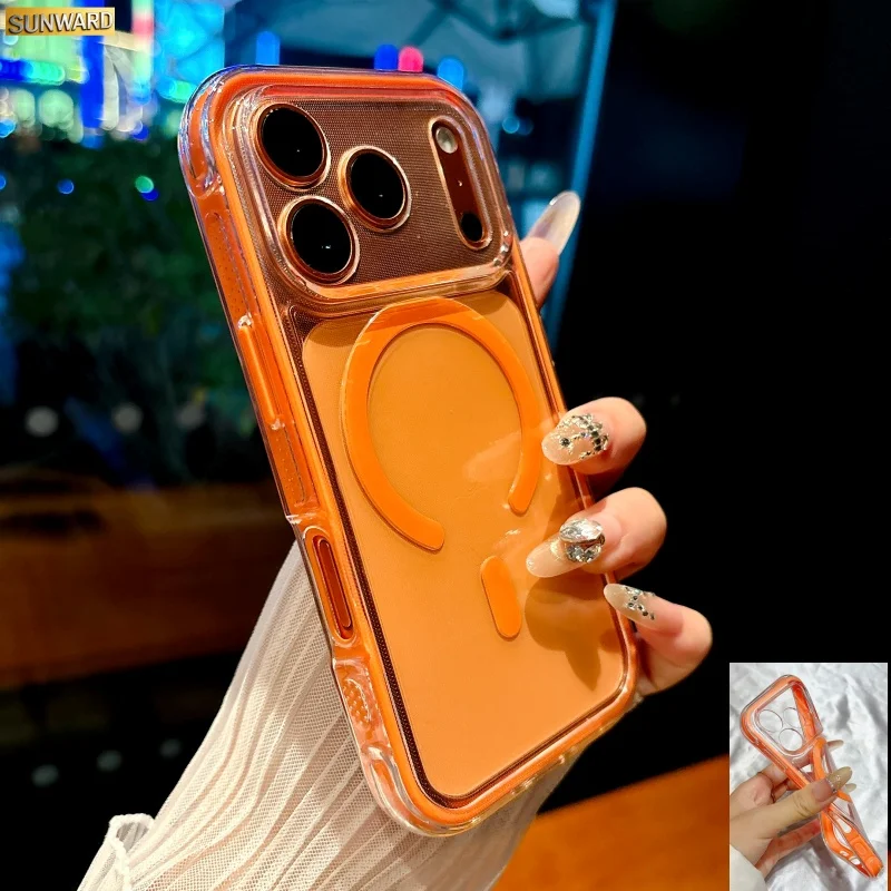 Für MagSafe Magnetisches Lade-Klarcase für iPhone 17 Air 16 E 15 14 Plus 13 12 11 Pro Max mit Anti-Rutsch-Streifen Weiche Sturzsichere Hülle