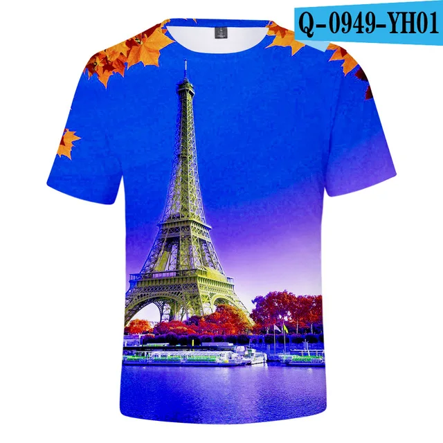 Tshirts France Paris Eiffel Tower 3D Print Summer Tees Streetwear Crew Neck  Short Sleeve Casual Oversized Men Women kids Tops