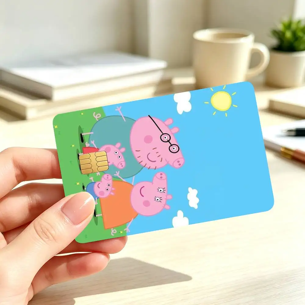 Pink P-P-Peppas-es Pigs  Credit Card HD Stickers Game Card Decal Small Chip Waterproof Sticker Gift view 5