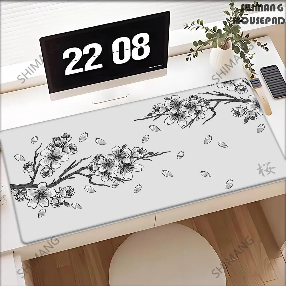 

Japan Cherry Blossom Mouse Pad Gray Laptop Gaming Deskmat Sakura Mousepad XXL Sea Wave Office Carpet Gamer Keyboard Computer Mat