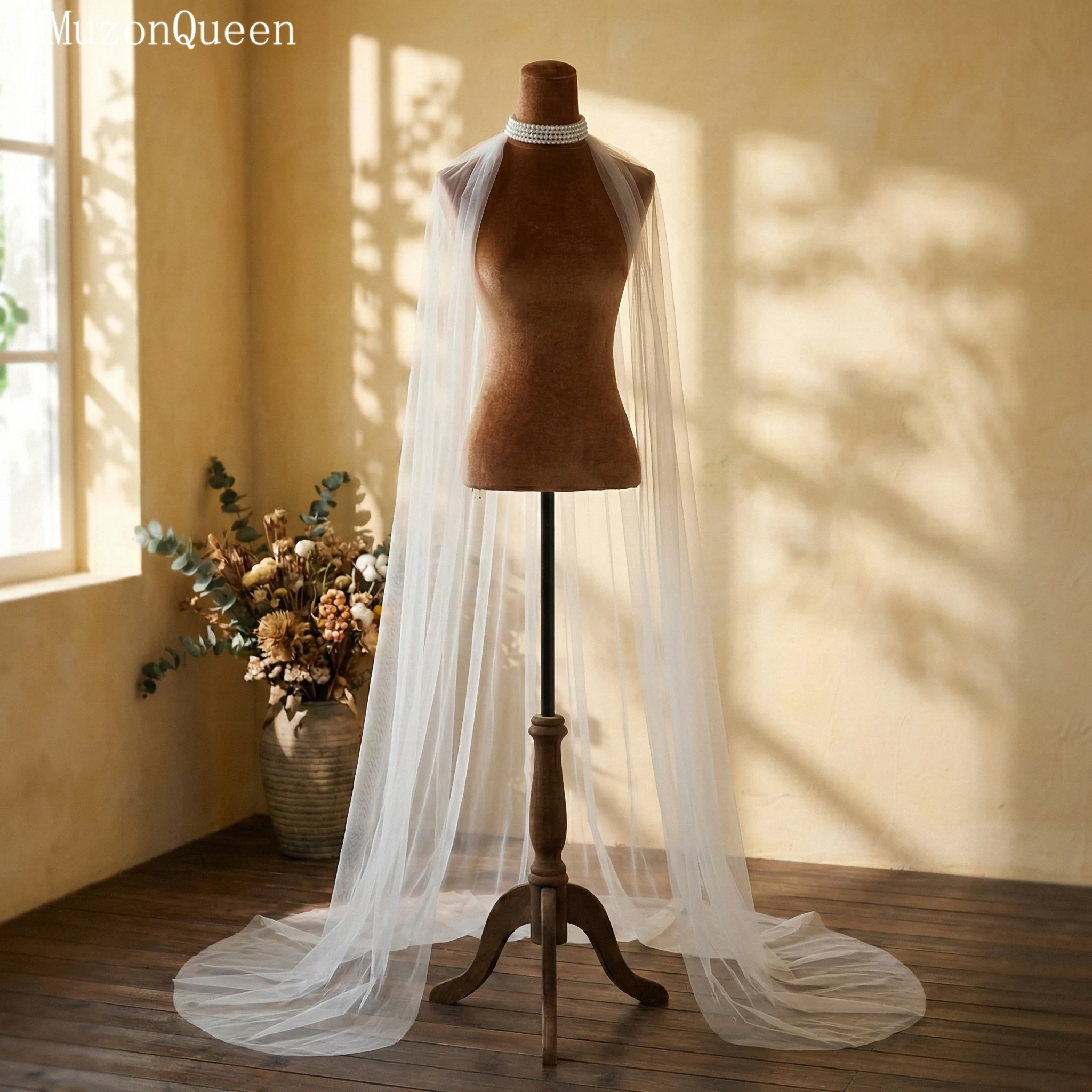 TOPQUEEN Vg126 Bridal Tulle Shawl Pearl Beaded Cloak Wedding Bolero Bridal Cape Wedding Accessories Can Be Customized