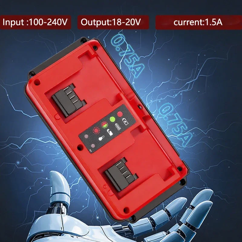 Replacement Fast Battery Charger for Milwaukee 18V Li-ion Battery, Dual Port AC100V~240V EU US UK AU Plug