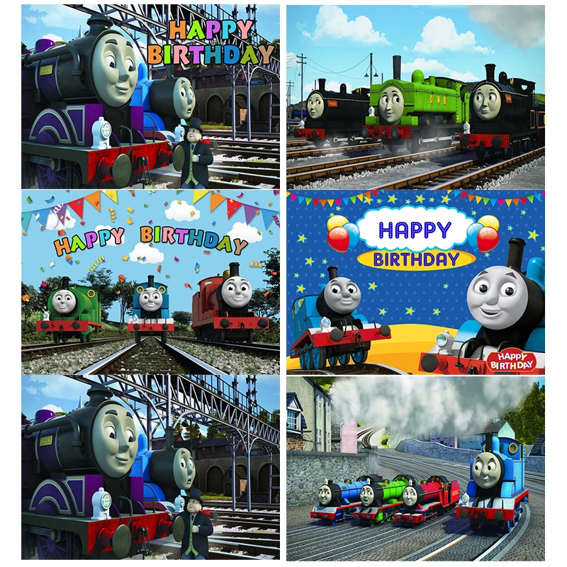 Thomas Train Theme Birthday Background for Boy Toy Train and Friend Banner Backdrop Vinyl Photo Photography Props Baby Shower