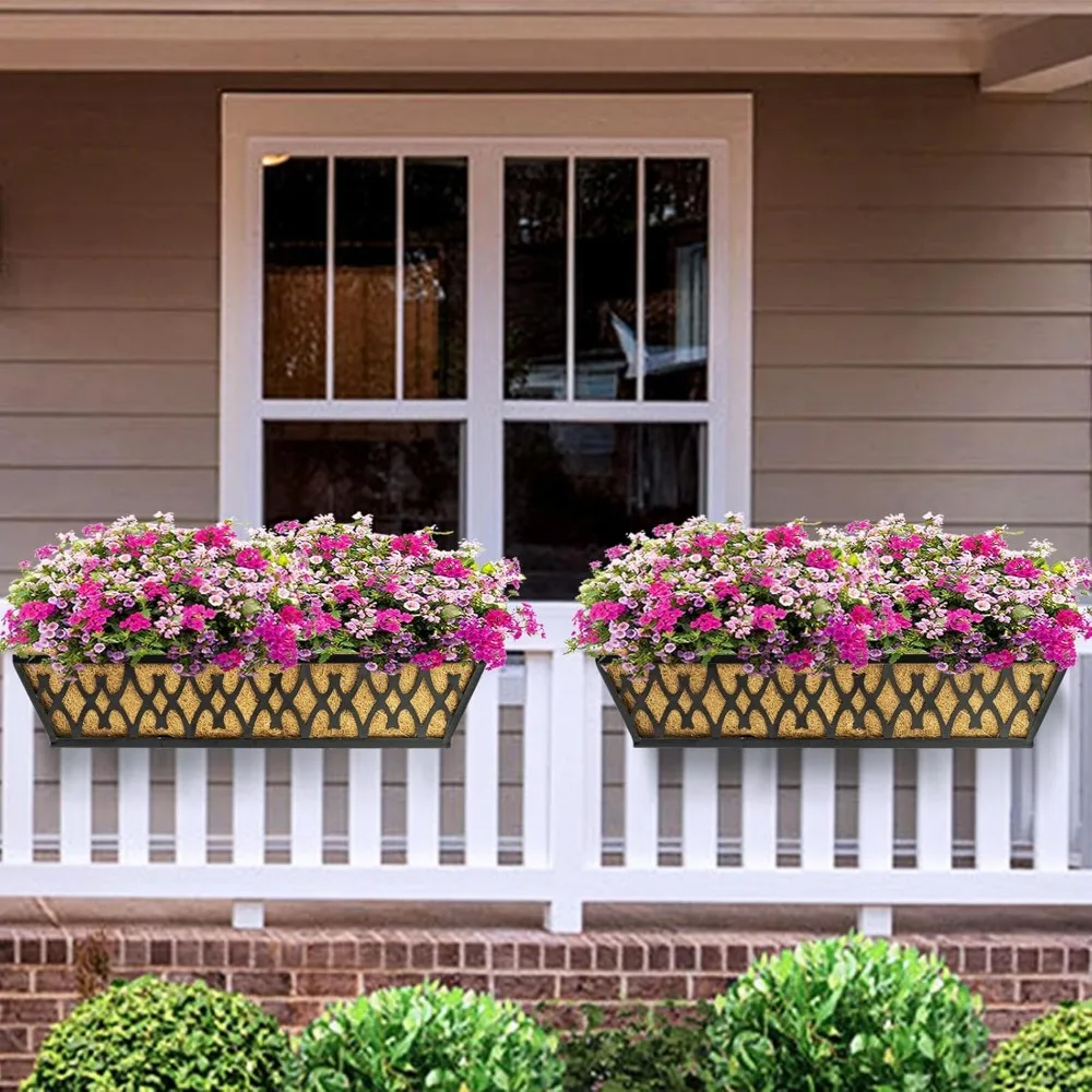 2-Pack 24-Inch Adjustable Hanging Planter Boxes with Coco Liners for Outdoor Garden Decor