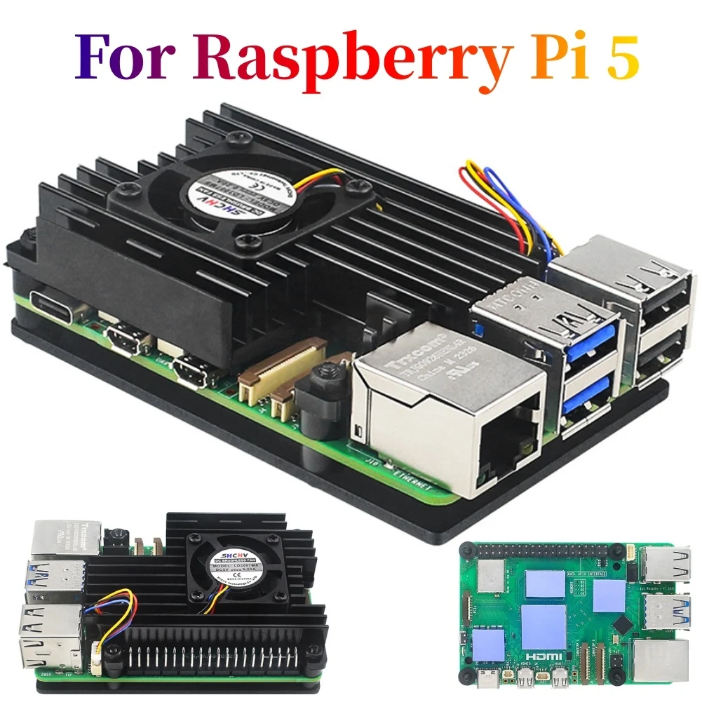 For Raspberry Pi 5 Aluminum Alloy Metal Case Cooling PWM Fan Enclosure Passive an Active Cooler Metal Shell for Raspberry Pi 5