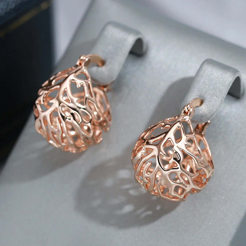 Wbmqda Trendy Metal Hollow Ball Drop Earrings For Women 585 Rose Gold Color Daily Party Fashion Jewelry Accessories