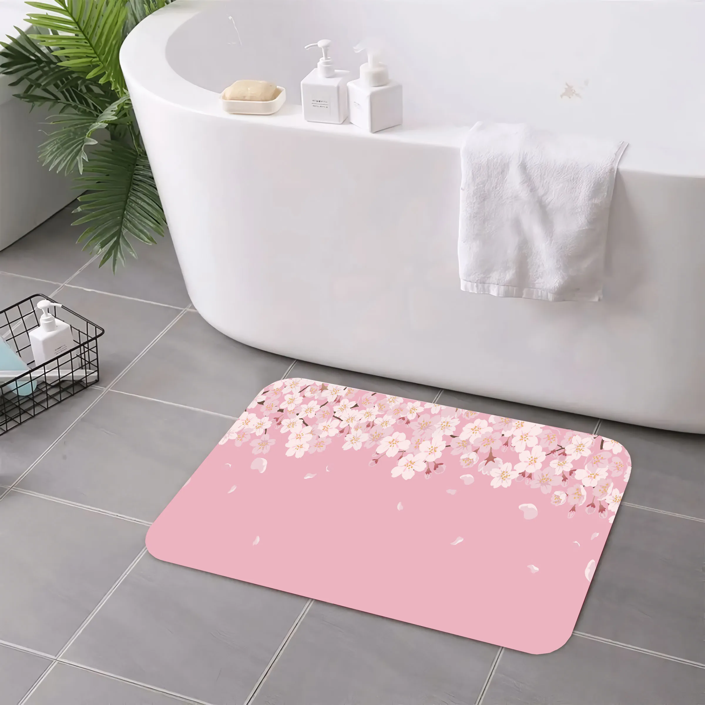 

Pink Cherry Blossom Pattern Bathroom Non-silp Door Mat for Living Room Entrance Decorations Accessories Pad Kitchen Bedroom Rugs