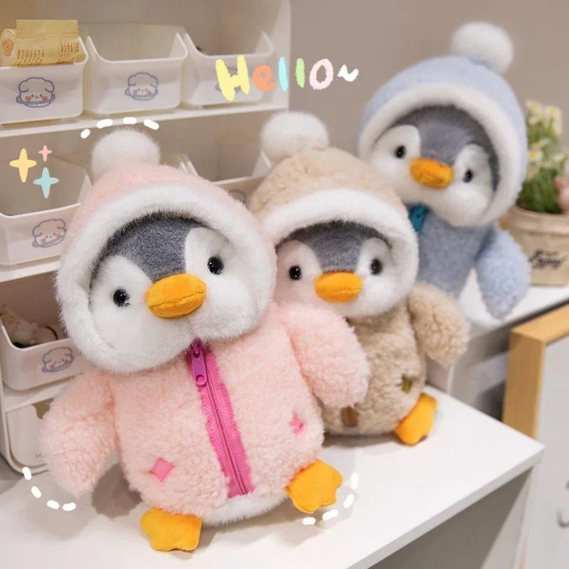Nieuwe schattige pinguïn knuffel baby troostende slaap pop pluizige pinguïn dragen kleding hoeden knuffeldier kussen verjaardagscadeaus