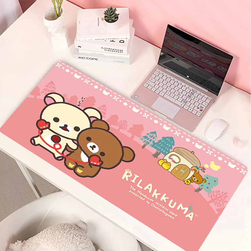 Pink Rilakkuma Mous Pad Kawaii XXL Mousepad Purple 80x30 Office Accessories Deskpad Cute Table Carpet Custom Desk Protection Mat view 5