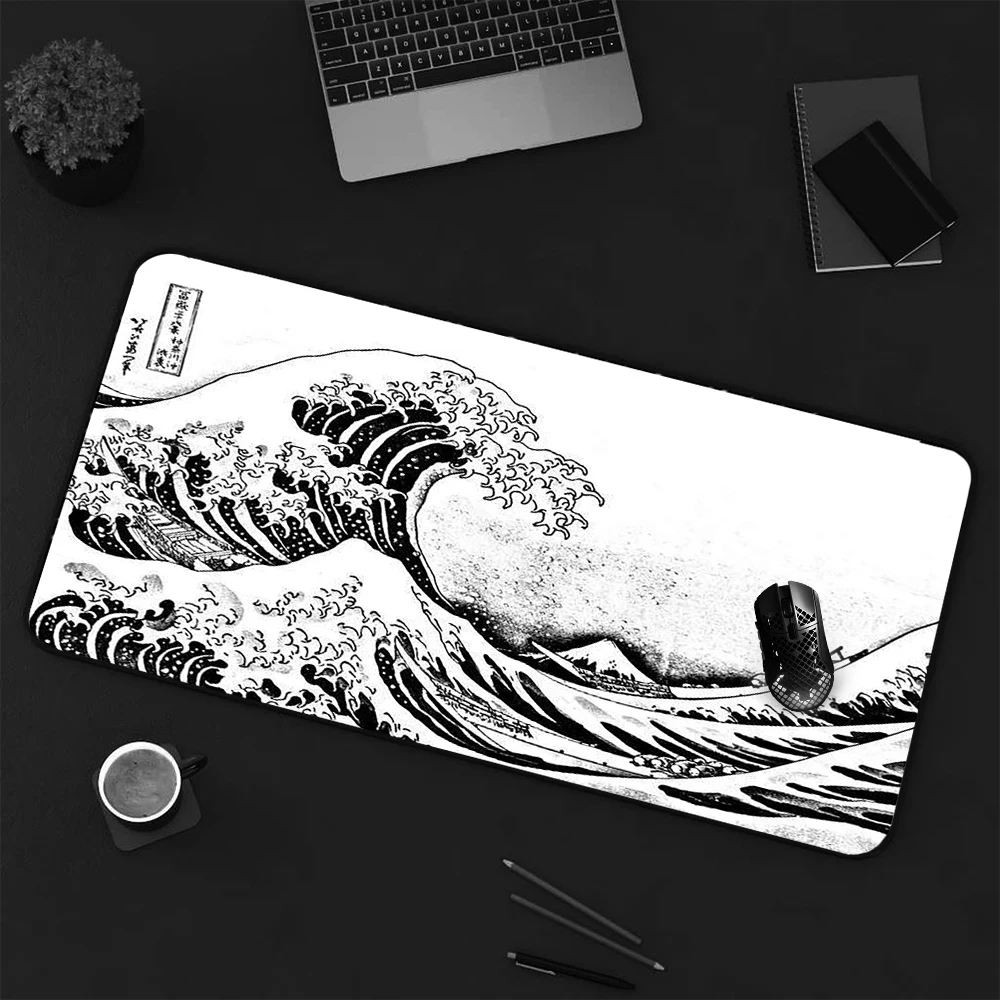 Great Wave Schreibtisch matten halterung Fuji Mauspad im japanischen Stil Mauspad schwarz weiß Tastatur matte große PC-Spieler komplett erweitertes