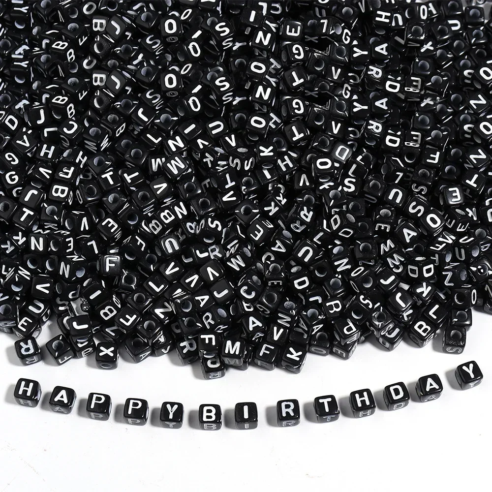 100-500pcs Acrylic Black Color A-Z Letter Beads Square Cube Alphabet Spacer Beads For Jewelry Making Diy Bracelet Accessories