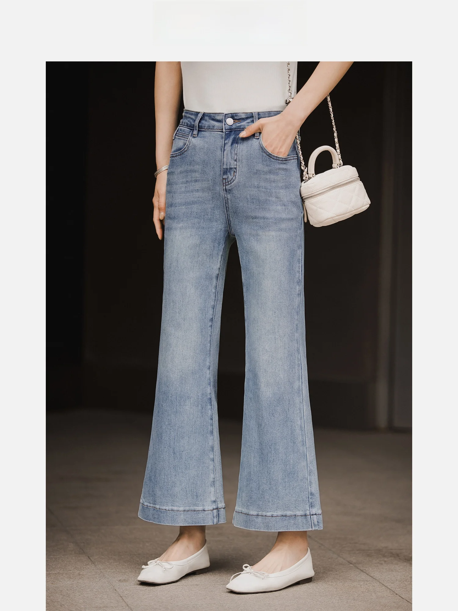 

High Waist Nine-Piece Women's Jeans Leg Slimming Light Wash Bell Bottoms Spring Summer New Style Cotton Straight Leg Jeans