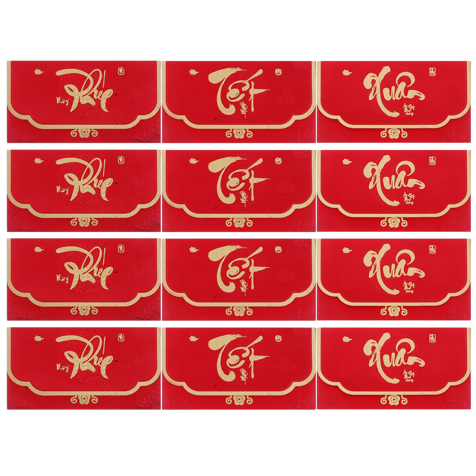 

12pcs Vietnamese Red Envelope New Year Money Storage Pouch Paper Envelopes Packets Lunar Calendar Cash Envelopes Birthday