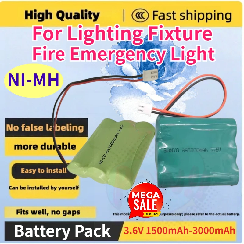 

High Quality 3.6V 1500mAh-3000mAh NI-MH Battery Pack for Lighting Fixture Fire Emergency Light Rechargeable Batteries