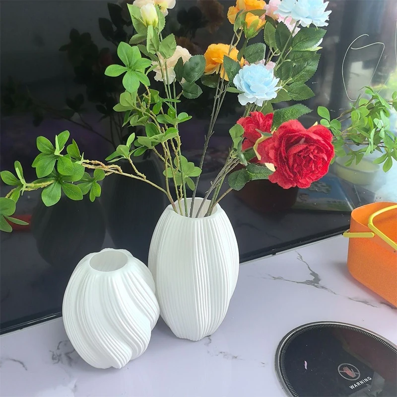 White Flower Vase Nordic Style Imitation  Plastic Desktop Accent for Home Office Table Dining Room Decor