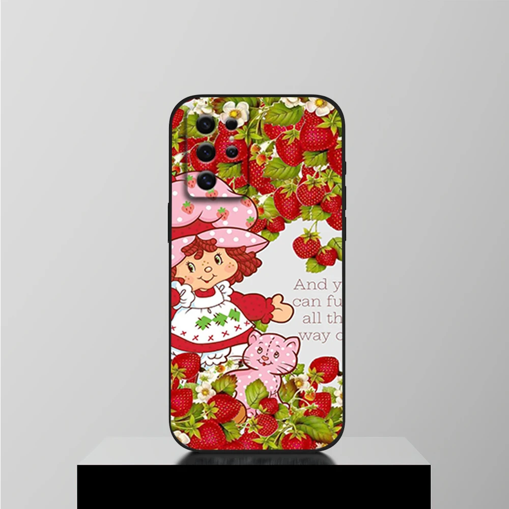 Cartoon S-Strawberry Cute S-Shortcake Phone Case For Samsung S22 S23 A73 A72 A71 A54 A53 E ULTRA Black Soft Shell