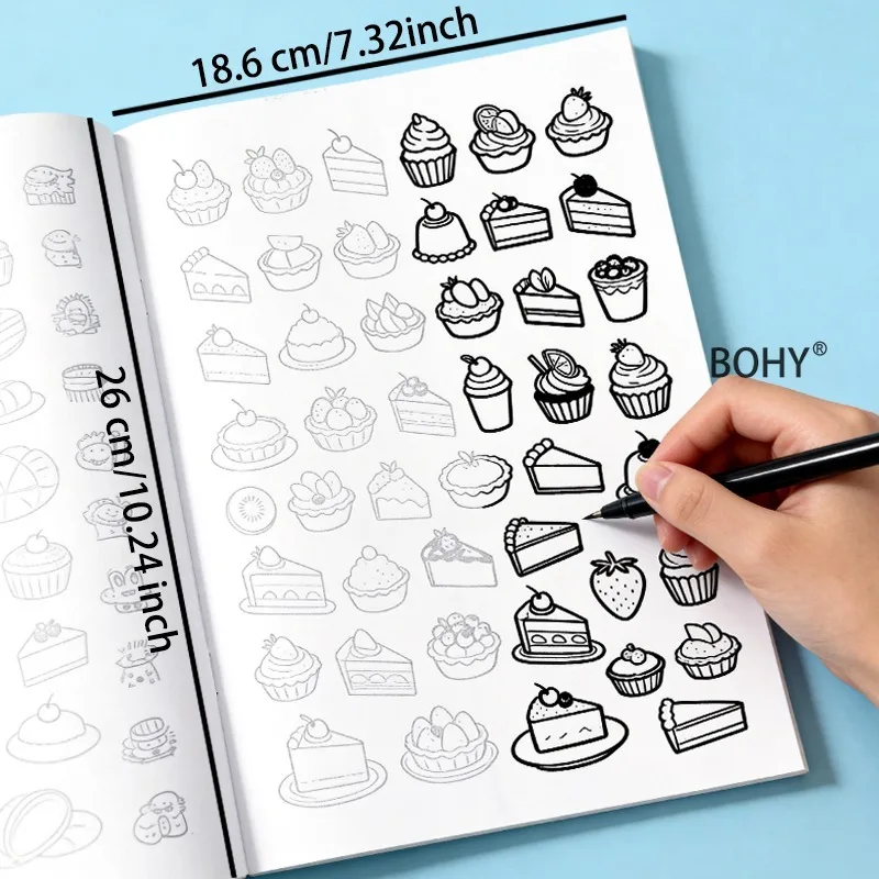1 Drawing Coloring Book Including Theme Black and White Line Drafts Such As Dessert Cakes, Small Animals, Funny Monsters 40 Page