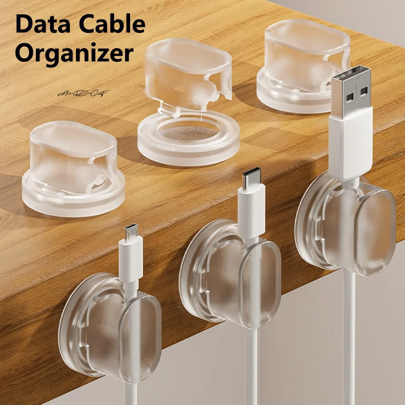 

5Pcs Transparent Self-Adhesive Cable Organizer Clips Desktop Cord Winder Holder for Phone Data Management in Home Office
