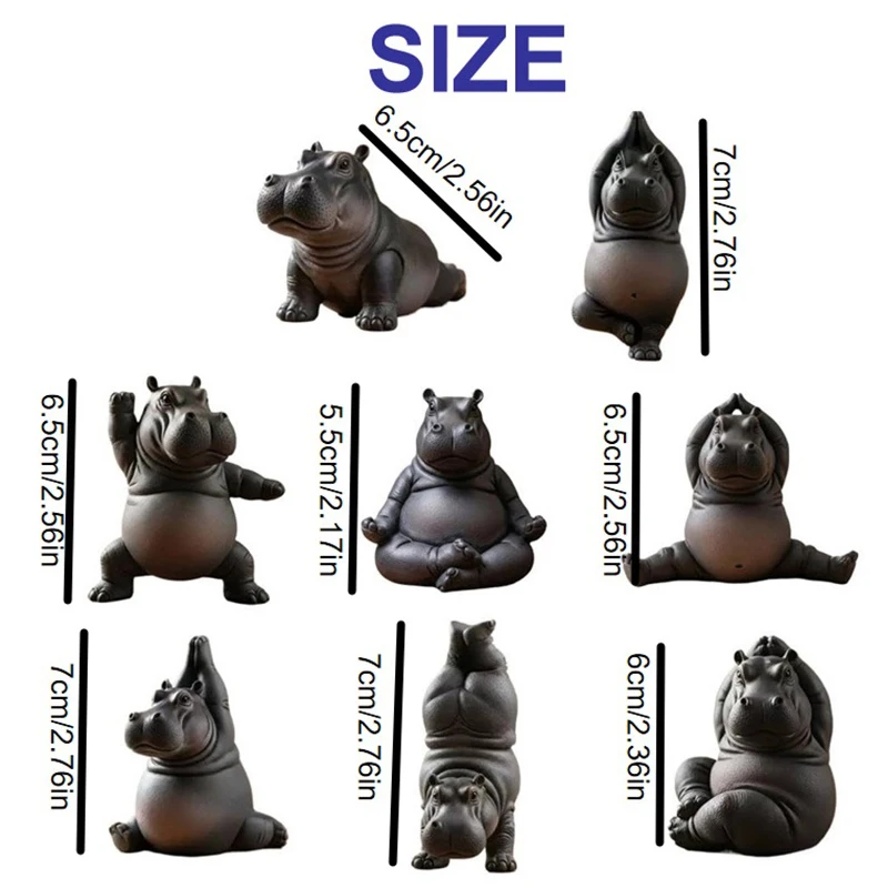 NEW Yoga Master Hippo Statue Handcrafted Resin Hippopotamus Figurine Hippo Figurine Yoga Statue Meditation Hippopotamus