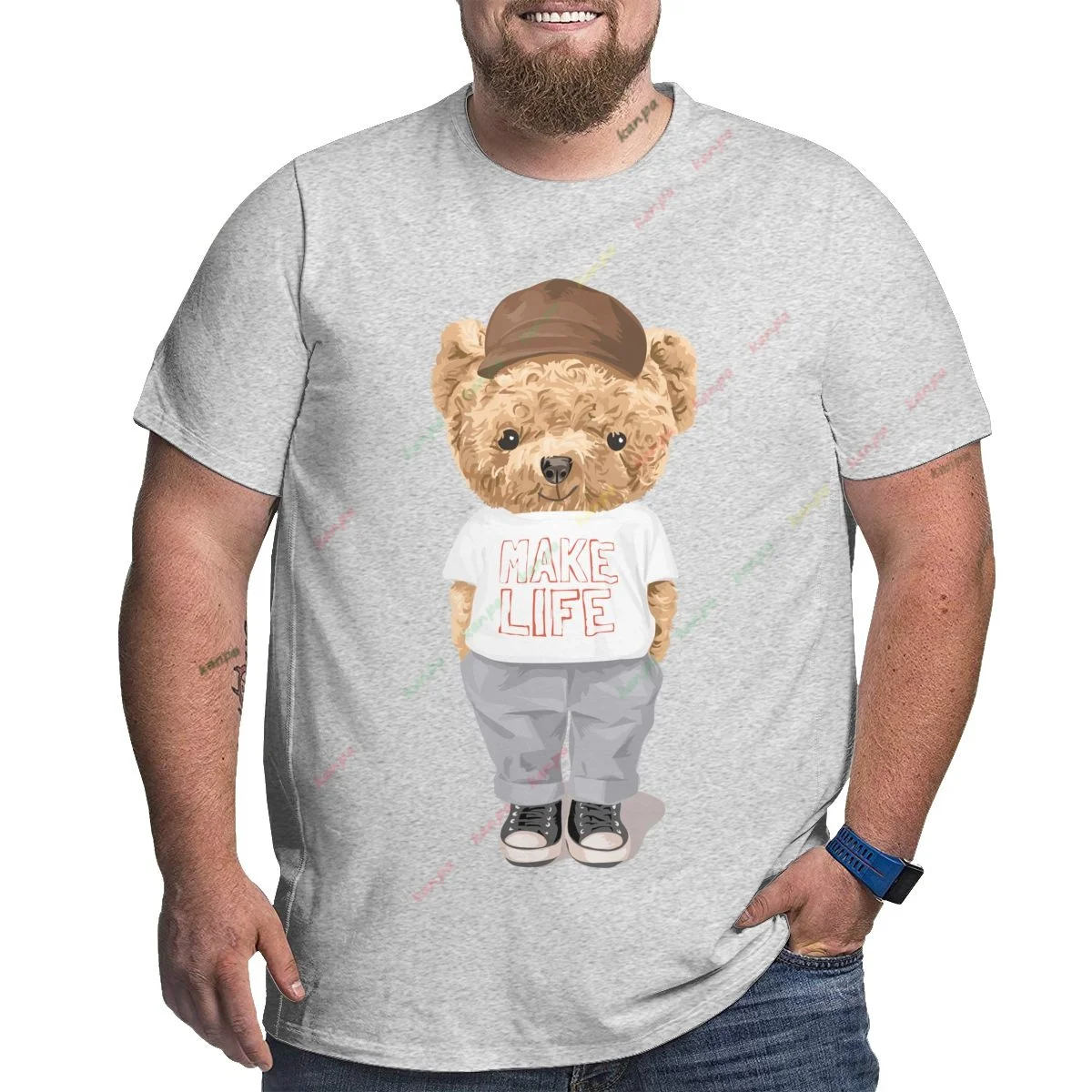 Oversized Men's Cotton T-Shirt 3D Print Casual Bear Standing with Glasses Dropped Short Sleeve Sportswear Fitness Top 6xl Funny