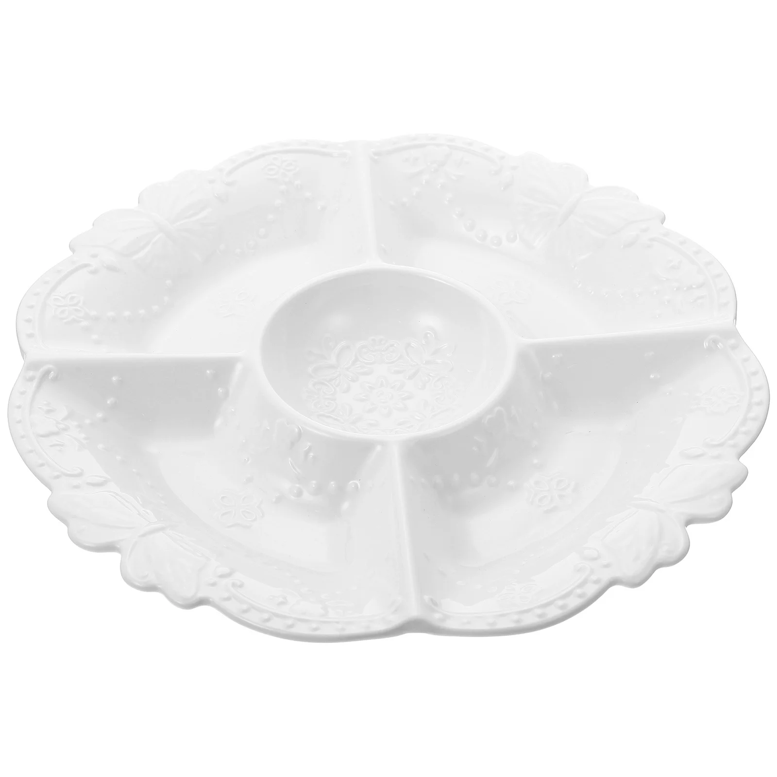 

Ceramic Fruit Plate European Style 5 Grid Dessert Snack Storage Tray Home Hotel Restaurant Serving Dish for Dried Fruit Party