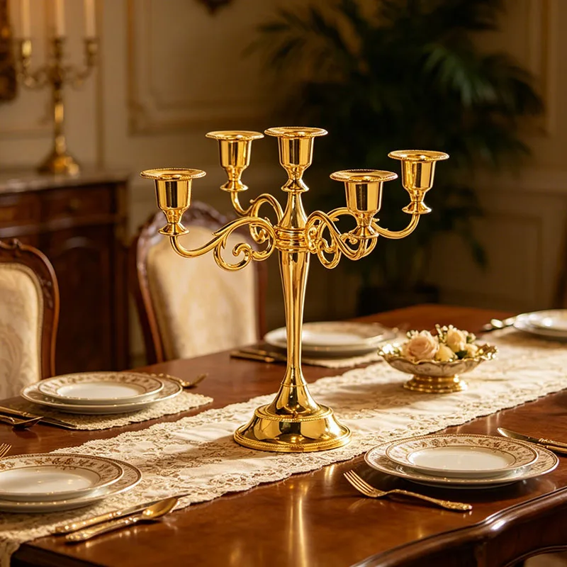 

European Luxury Gold Candle Holder, Romantic Atmosphere Candelabra for Home Living Room Candlelight Dinner Decoration