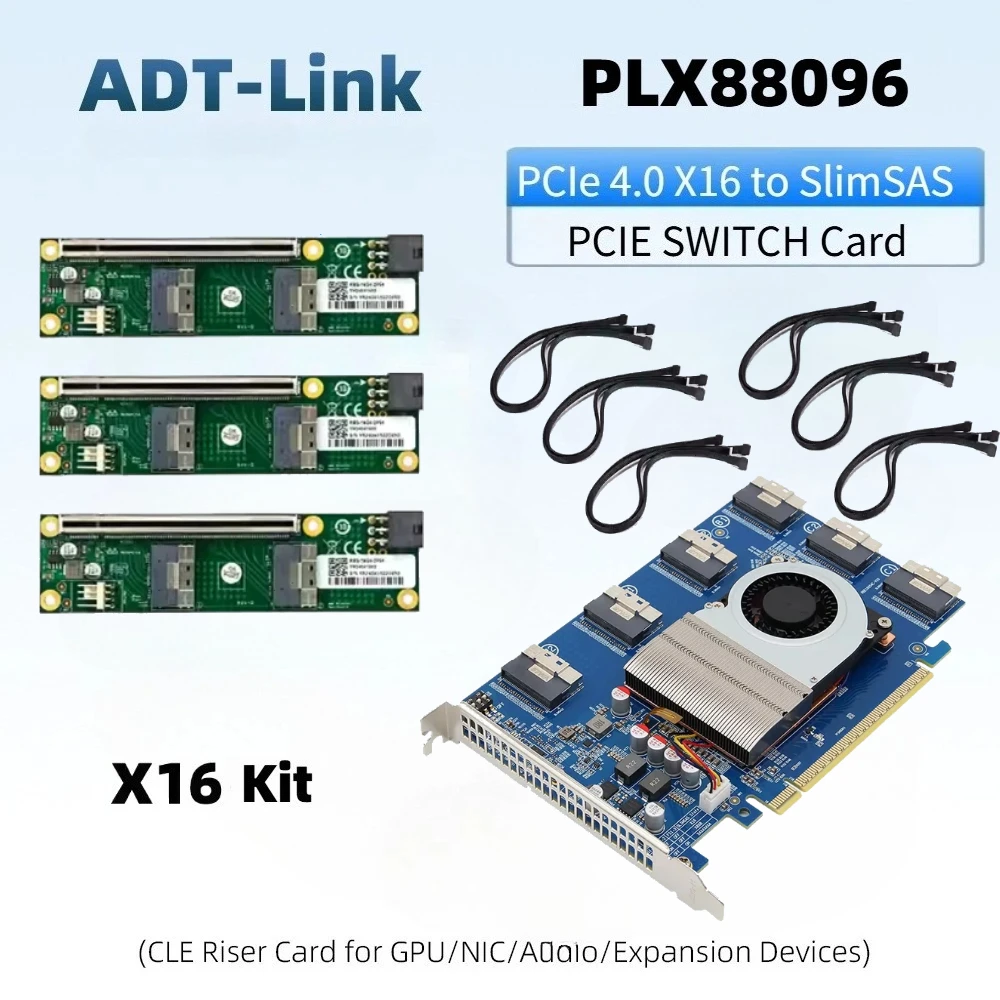 PCIE 4.0 X16 PLX88096 SWITCH Expansion Card External Graphics Hard Disk 3* SFF-8654 16X Split-Free X16/X8/X4 For GPU SSD U2/ M.2