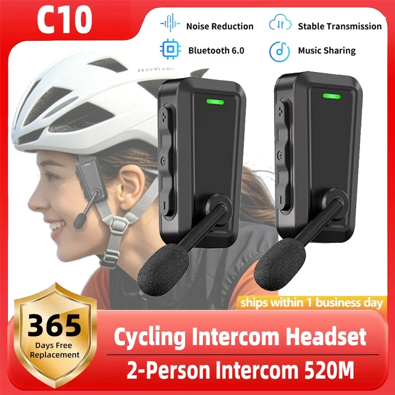 C10 Moto Helmet Bluetooth Headset 2-way Intercom Wireless 6.0 Music Sharing Waterproof Denoise For Hiking/Bicycle Riding/Fishing