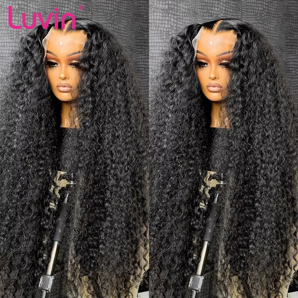Luvin 40 pulgadas onda profunda 13x6 HD transparente encaje Frontal pelucas de cabello humano 250 densidad Remy 13x4 peluca con malla Frontal rizada para mujeres