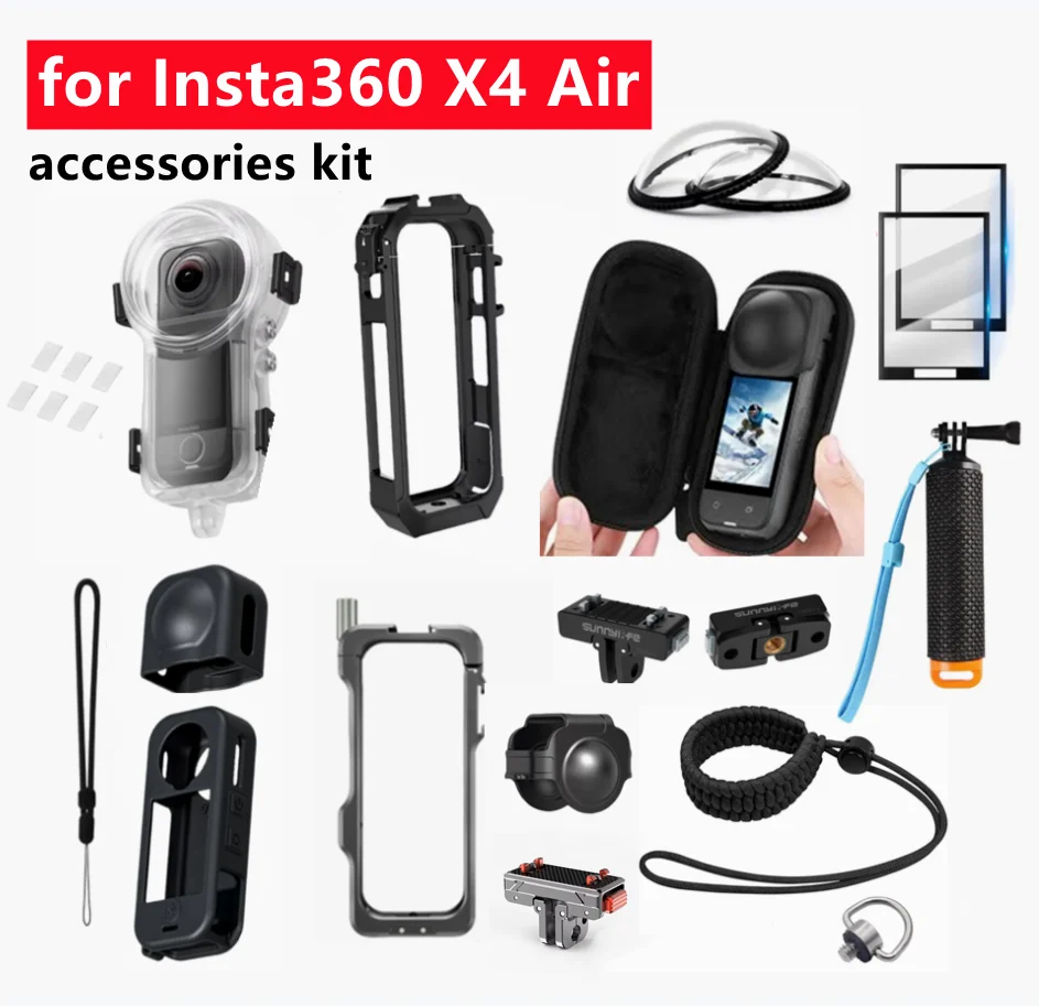 

Fo Insta360 X4 Air Screen Protector Glass Tempered Glass Lens Guard Silicone Protective Case Metal Magnetic adapter Frame Cage
