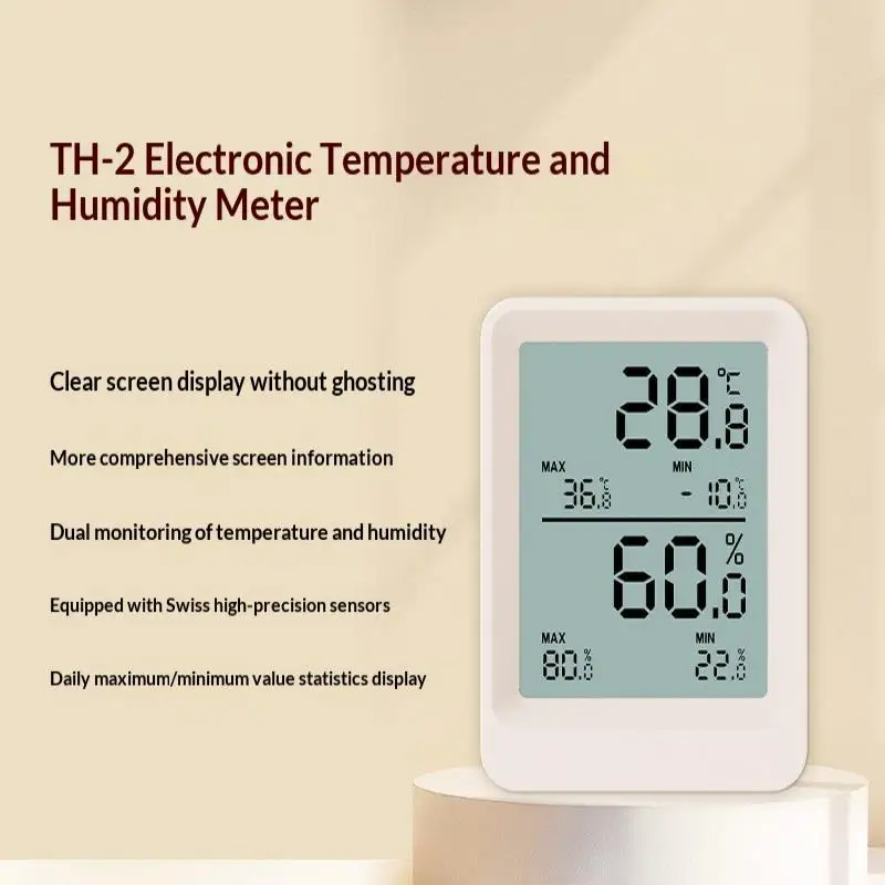 White High-precision Electronic Strong Magnetism Wall-mounted TH2 LCD Temperature Humidity Sensor Monitor For Baby Room