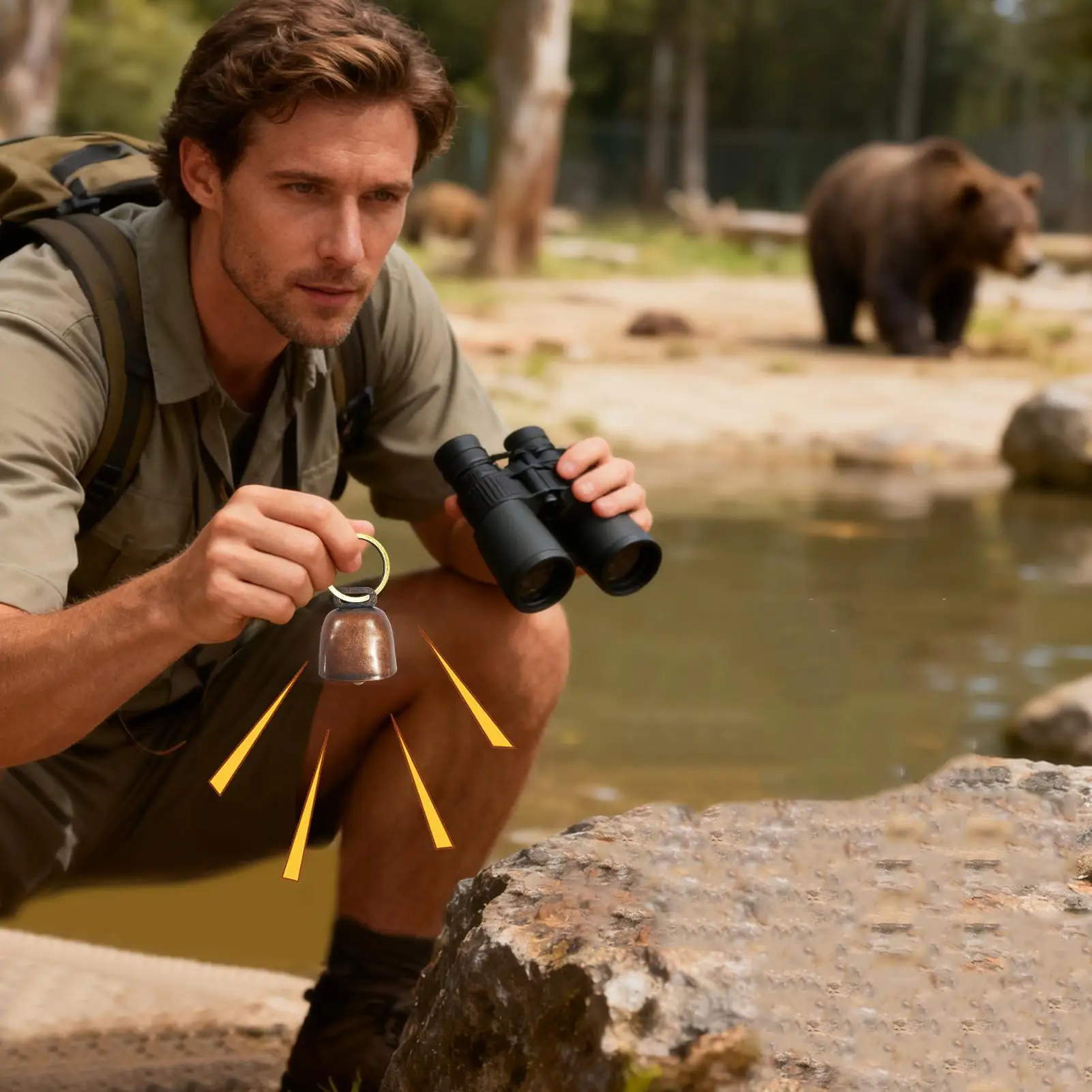 Bear Bell إنذار أمان للمشي لمسافات طويلة في الهواء الطلق مع حلقة عالية جرس تحذير نحاسي عتيق لحقيبة الظهر للتخييم، معدات النجاة في حالات الطوارئ