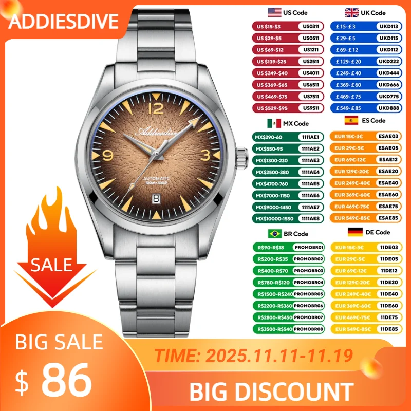 ADDIESDIVE NEW Mens Watch Luxury Automatic Mechanical Waterproof Watch For Men Japan 8215 Bubble Mirror Glass Clock reloj hombre