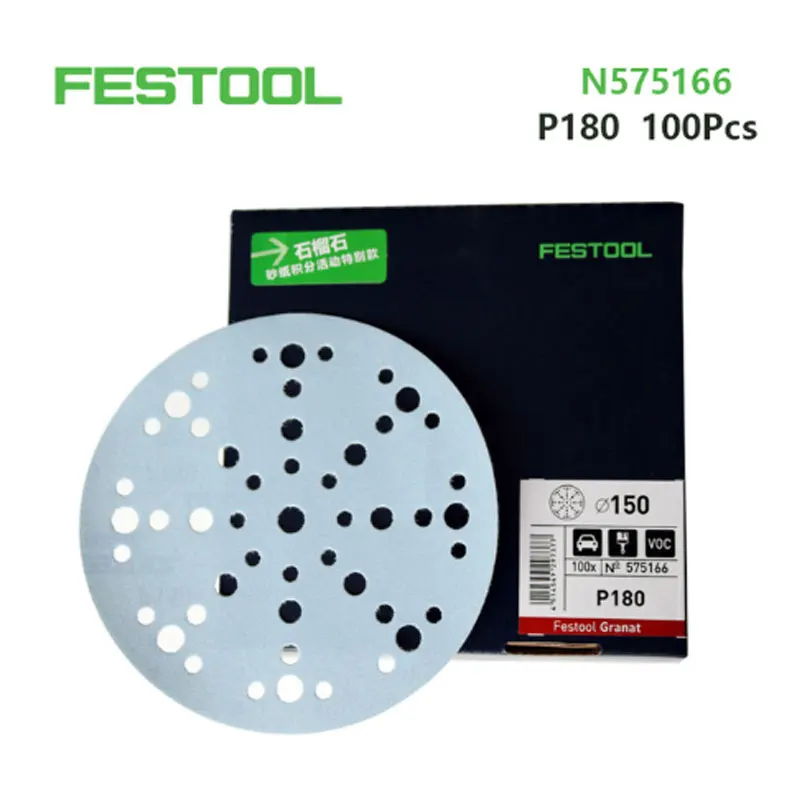 10PCS Original German FESTOOL Light Blue Garnet Dry Sandpaper 6 48-Hole Circular Abrasive Automotive Carpenter 80Grit-500 Mesh