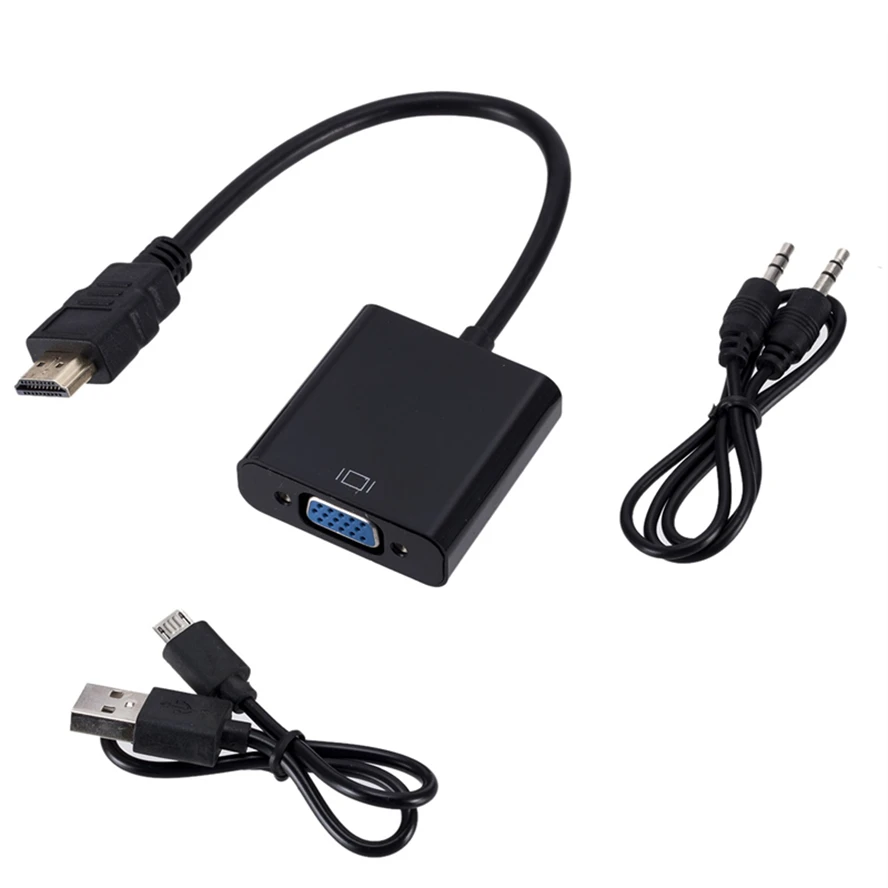 Konverter Kabel WvvMvv HD 1080P HDMI Male Ke VGA Famale dengan Adaptor Catu Daya Audio Analog Digital untuk Laptop Tablet PCTV