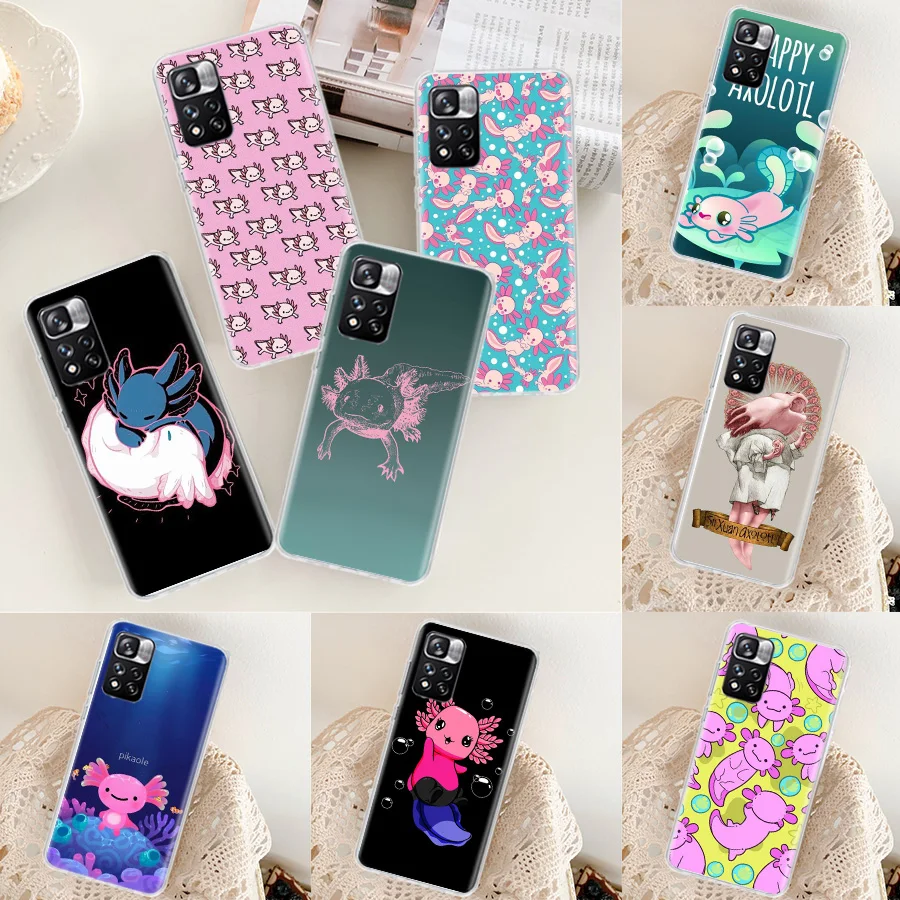 Kawaii Axolotl Pattern Phone Case For Xiaomi Mi 12 10 Lite 12X 12T 13 5G 11T 10T Pro 11i 11 Ultra 9 8 6X 5X Capa Coque Fundas TP