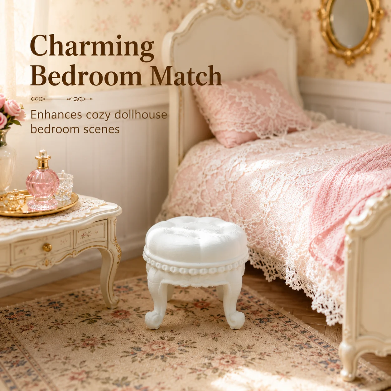 Mini European-style Stool, Dollhouse Living Room, Bedroom, Vanity, and Other Furniture Scene Accessories, Photography Props