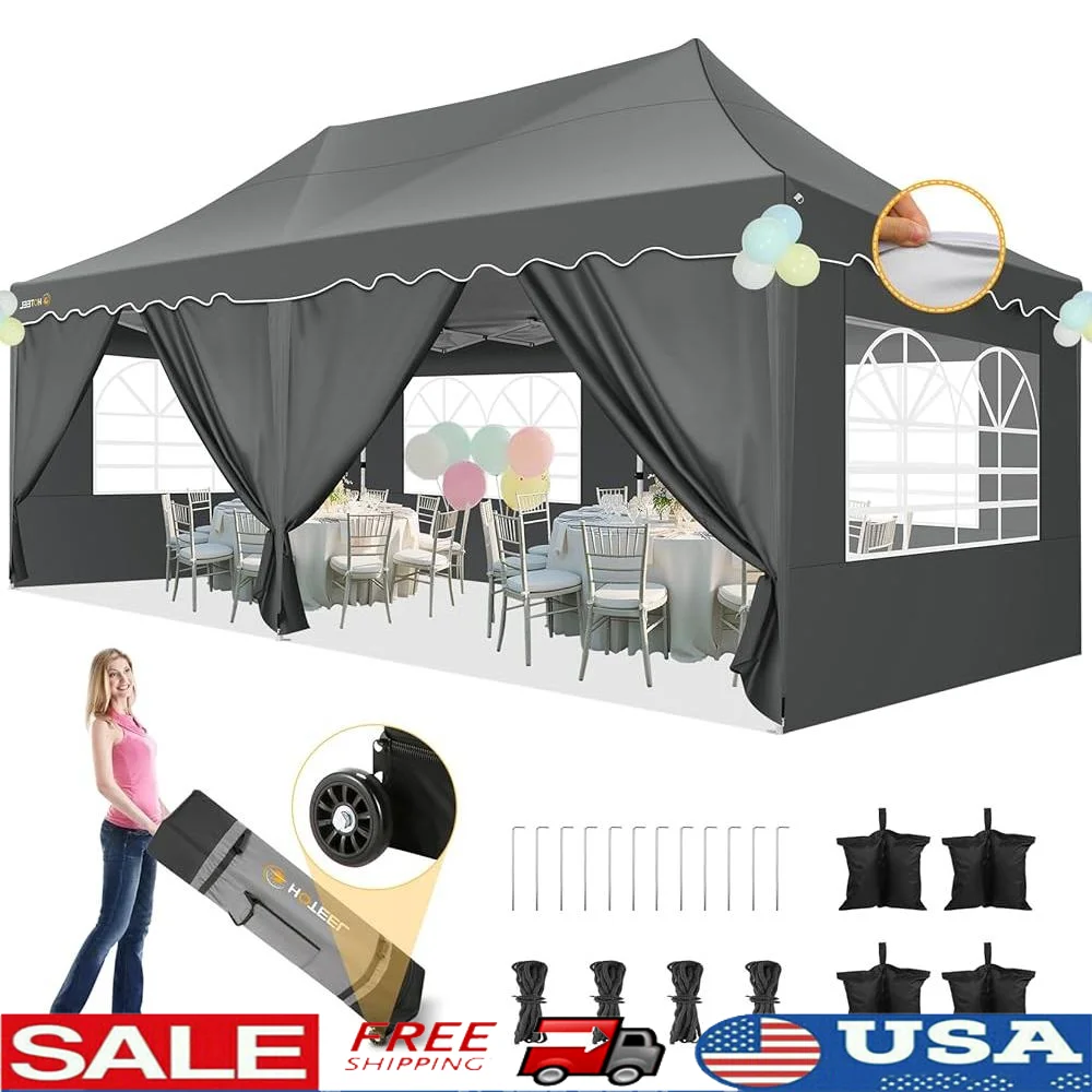 10x20 Pop Up Canopy Tent with 6 Sidewalls Waterproof UV50 Wind-resistant Easy Setup Outdoor Events Weddings Parties